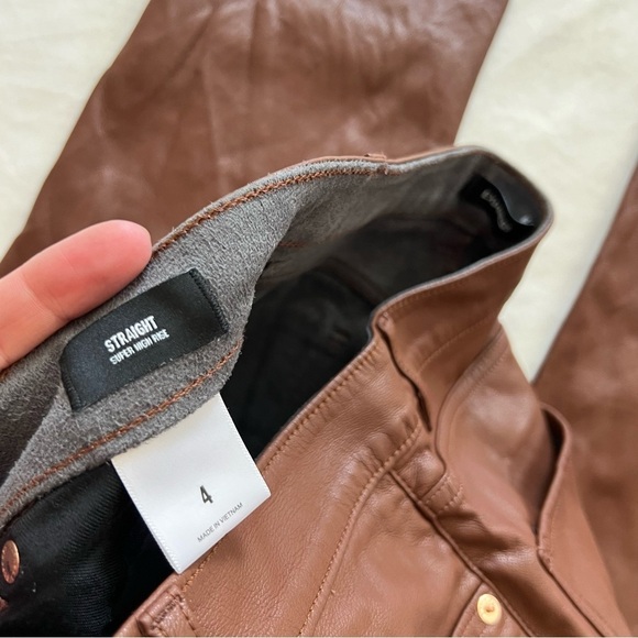 EXPRESS Straight Super High Rise Crop Brown Vegan Faux Leather Pant - Picture 6 of 6